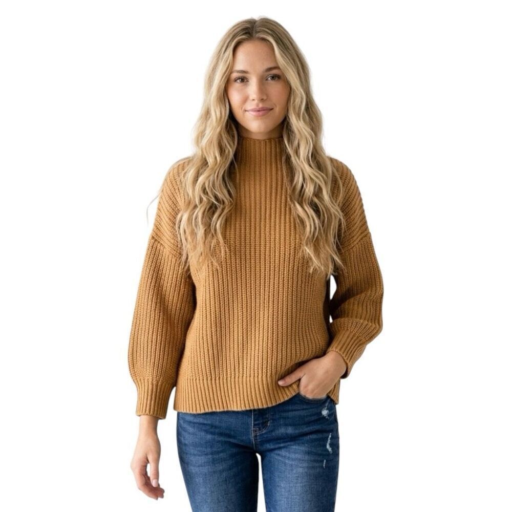 Cupcakes Cashmere Brown Chunky Ribbed Slouchy Oversized Mock Neck Sweater XS